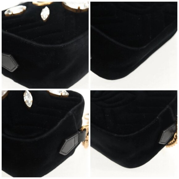 GUCCI GG Marmont Chain Shoulder Bag Velor Black Gold 448065 Auth 145252M - Picture 14 of 16